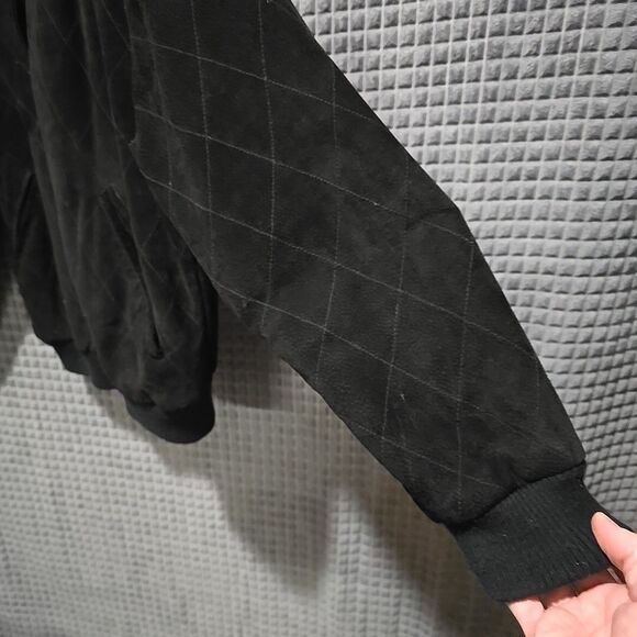 VTG Black Nubuck Leather Jacket Sz10 Distressed Snap Quilted Moto Bomber Biker - Picture 7 of 16